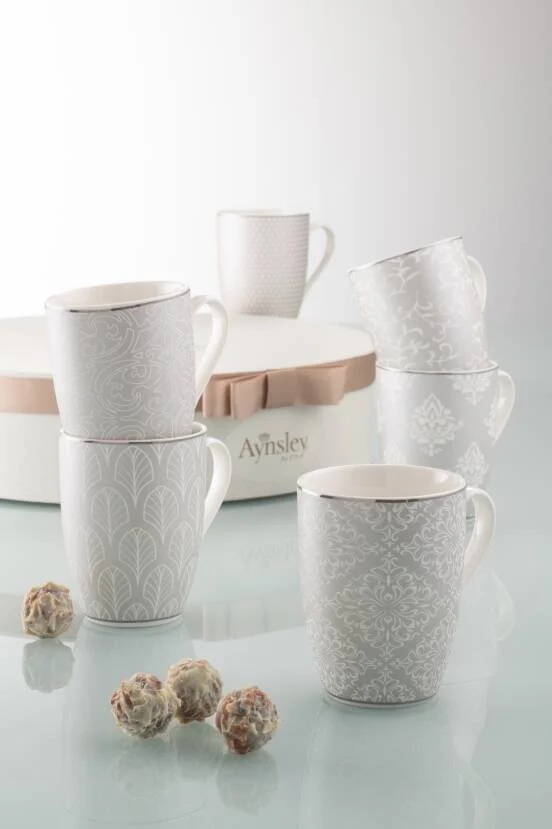 Aynsley Silver Brocade 6 Mugs in a Hate Box — Irish Moon